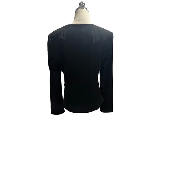 Calvin Klein Collarless Faux Leather Full Silver Zip Black Short Blazer Sz 10 - Picture 9 of 10